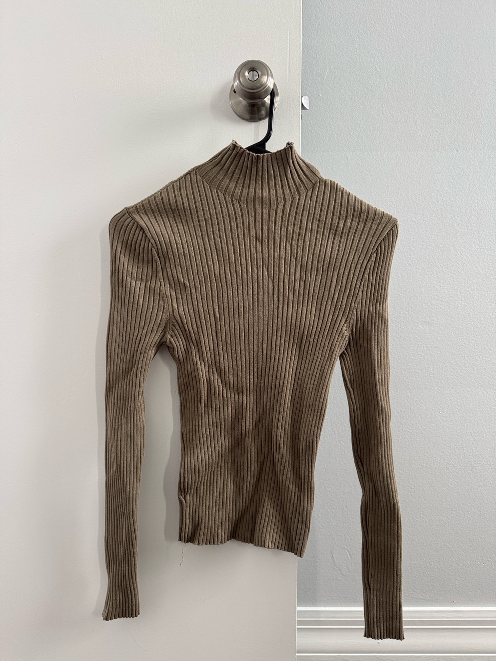Zara Olive Ribbed Mock Neck Sweater